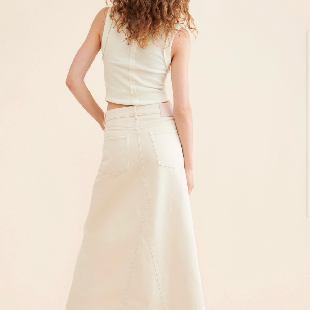 Women's Cream Denim Maxi Skirt - Picture 6 of 7